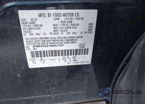 2022 Ford Edge Se из США, поврежденный, VIN 2FMPK4G91NBA27827